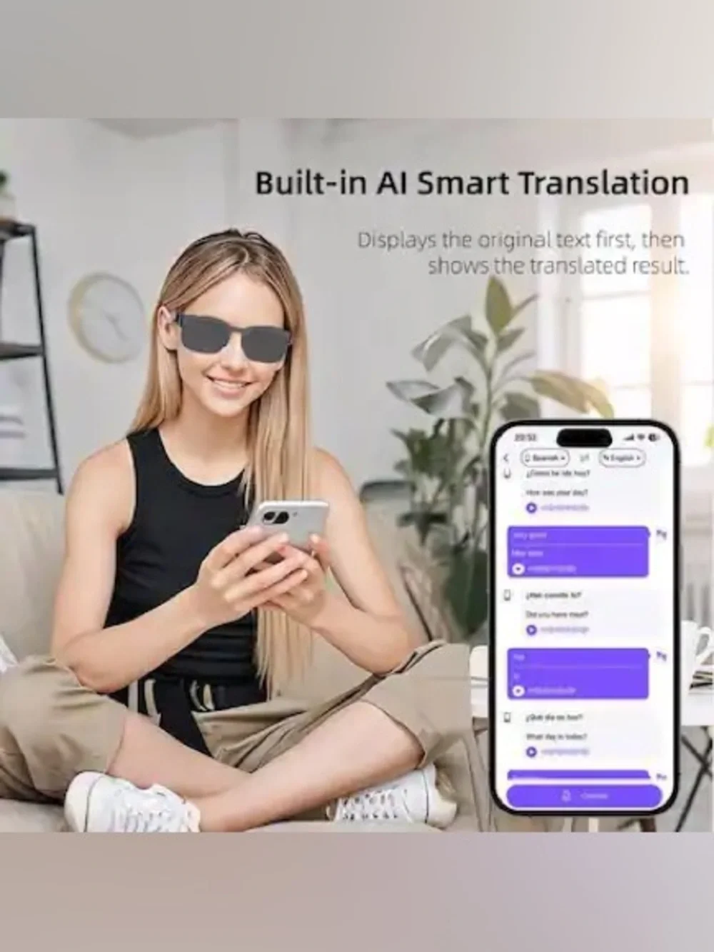 Smart Audio Wireless Smart Glasses w AI Translation Sunglasses